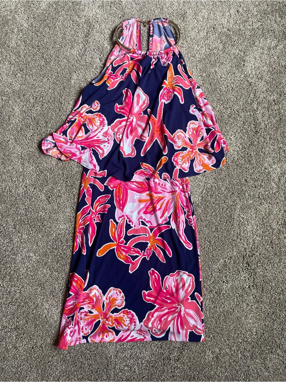 Lilly Pulitzer Bright Navy Via Sunny Floral Lucia Dress Size XS